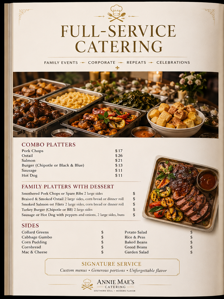 Full-service catering luxury cookbook page