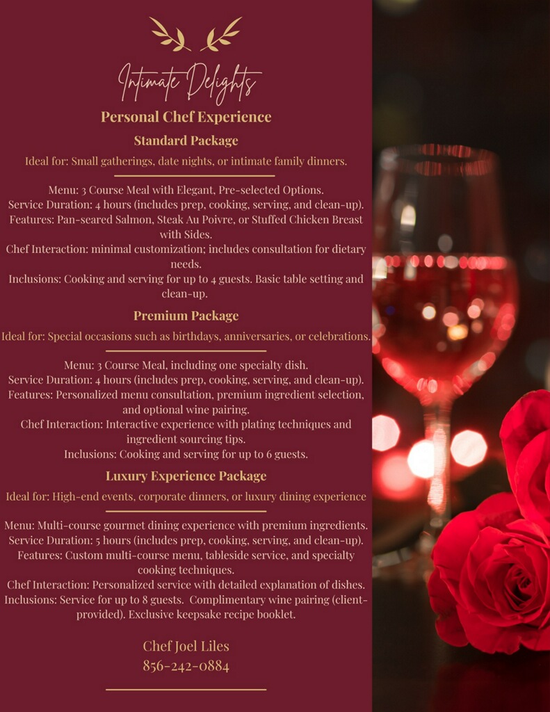 Personal chef menu
