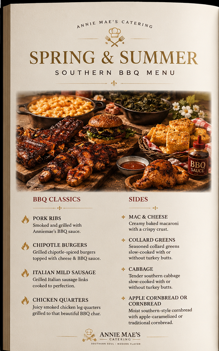 Annie Mae's Catering Spring and Summer Southern BBQ cookbook menu